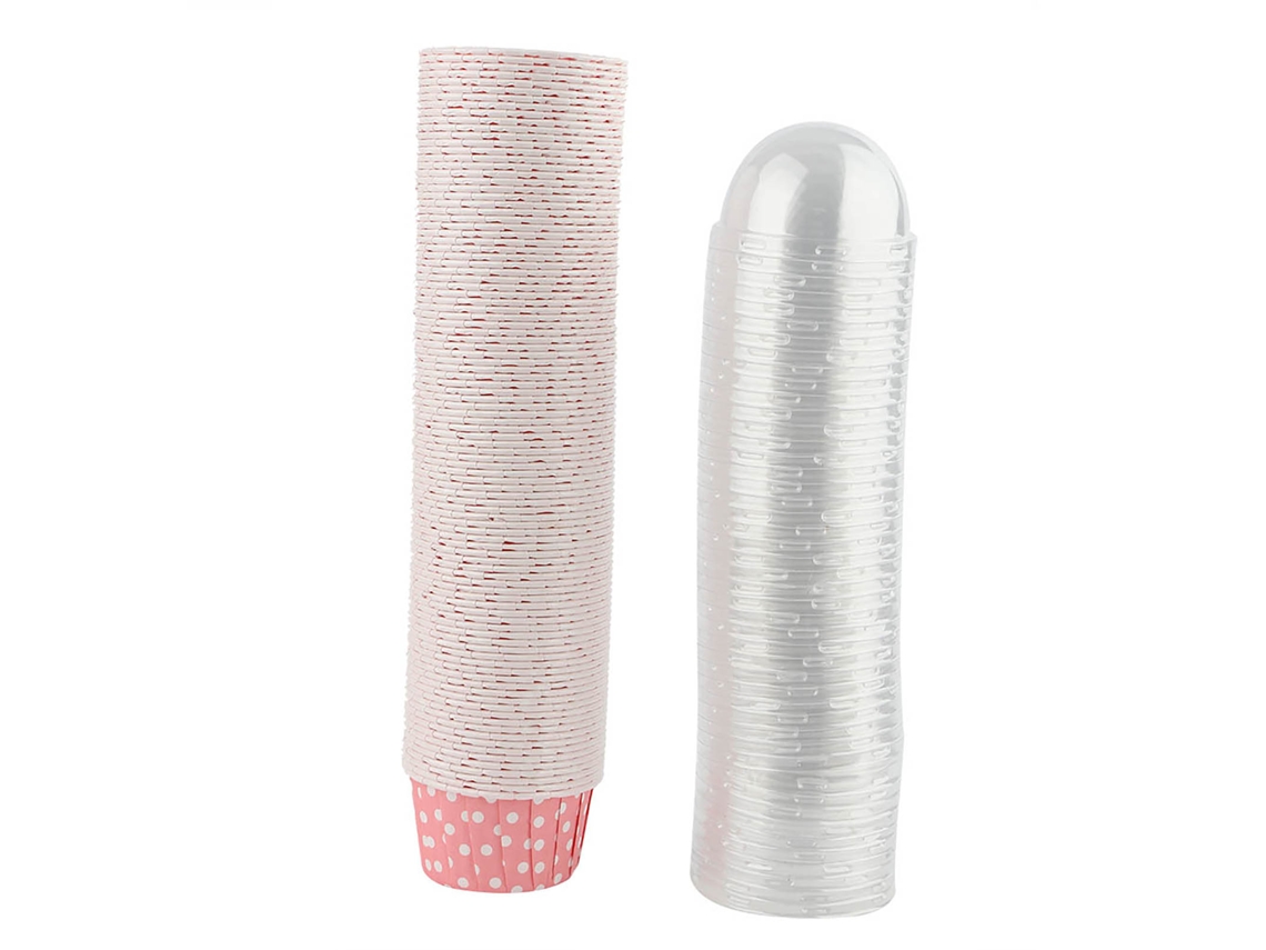 100 Fundas De Papel Para Cupcakes Mini Redondas Com Tampa Cor Rosa