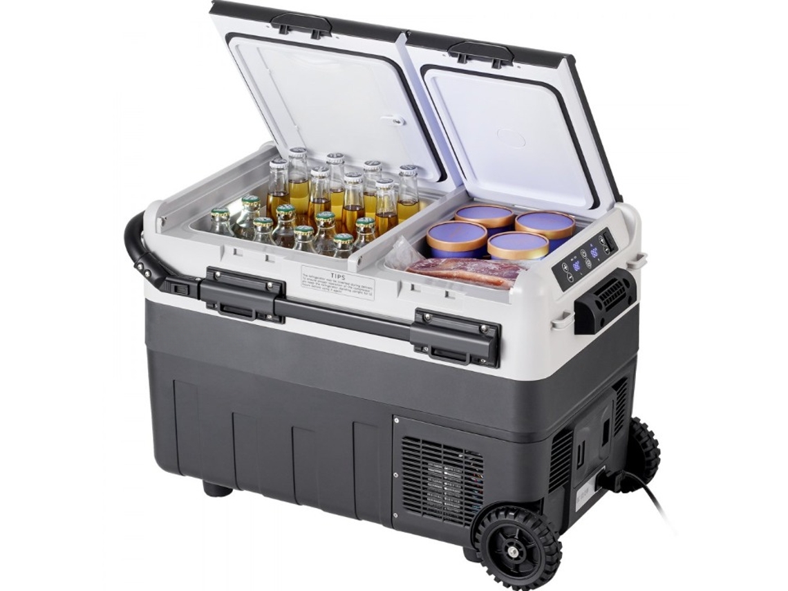 Refrigerador portátil de 50L con doble zona, compresor e iluminación Tekmaquinas