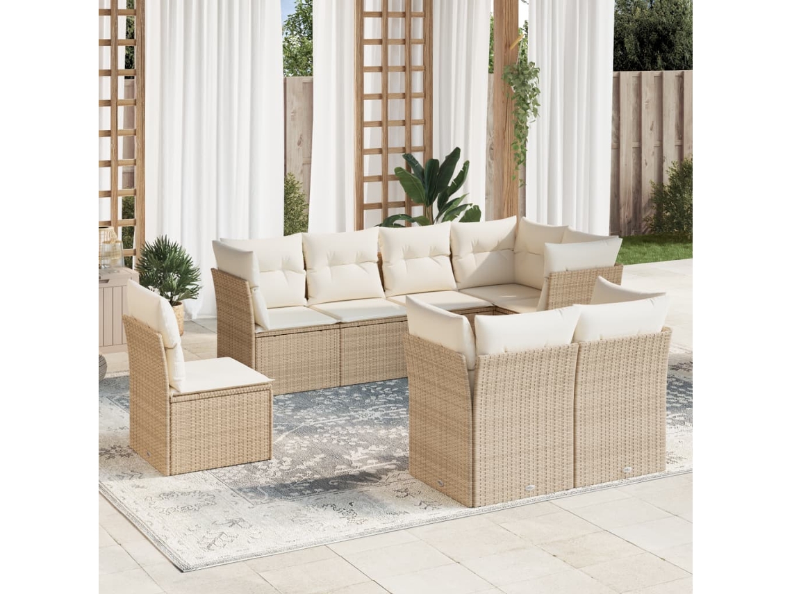 Conjunto de 8 sofás de jardín con cojines de mimbre beige Dkd Home Decor