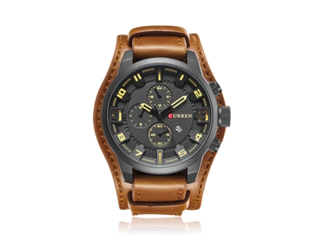 Relojes para Hombres Reloj Impermeable para Hombres Relojes de Pulsera de Cuarzo de Moda Calendario con Correa de Cuero-Concha Negra Caqui LUUCOZK
