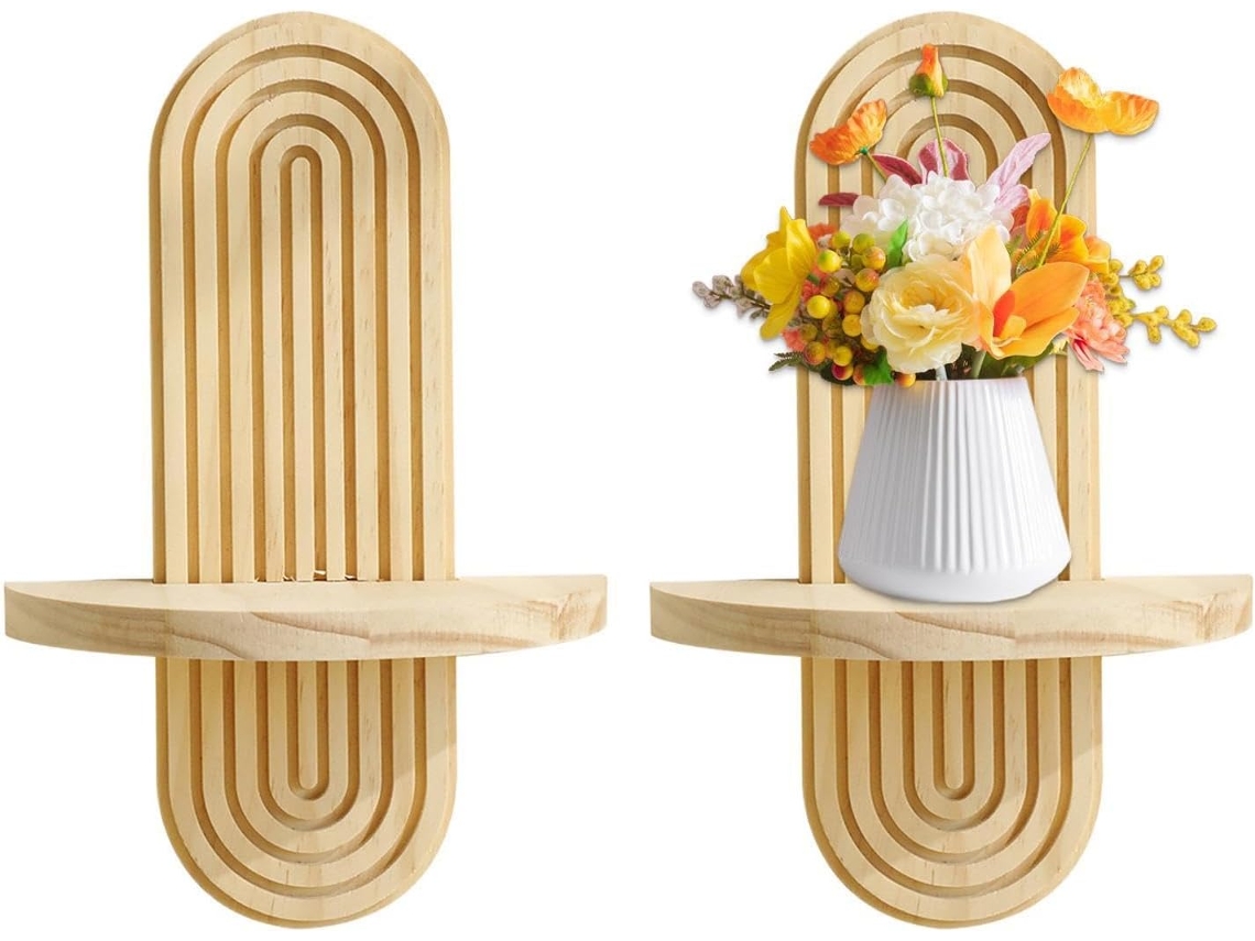 Prateleiras De Parede Genéricas Estilo Boho - Duas Peças Arqueadas Em Madeira Maciça, Estilo Rústico Moderno