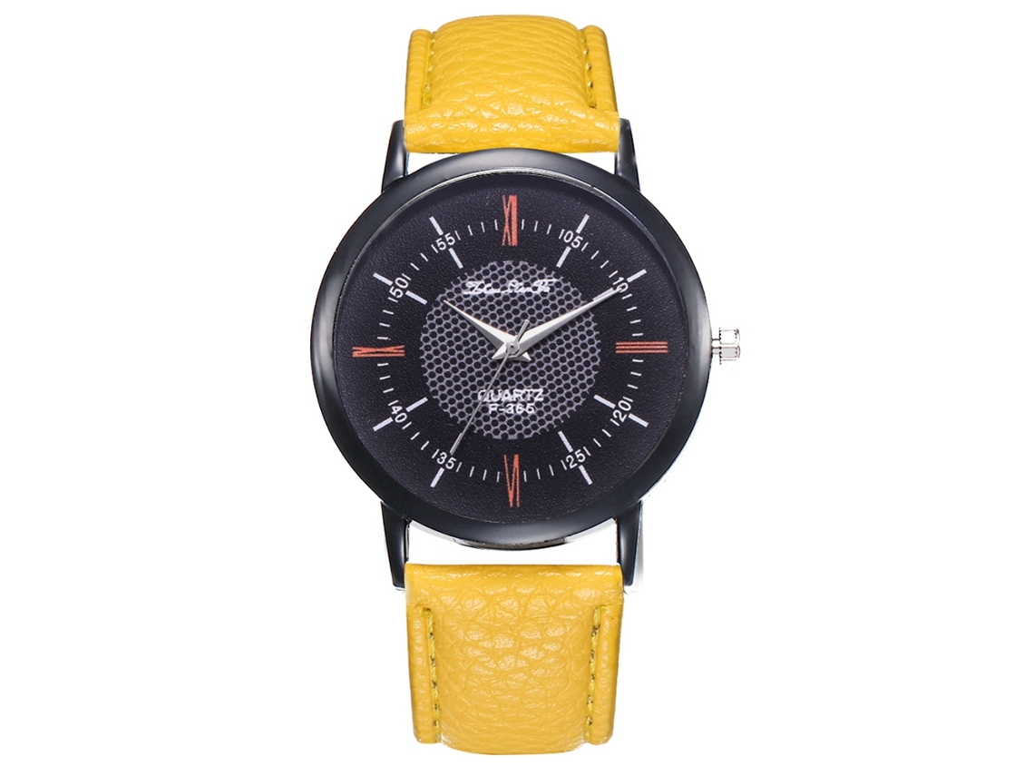 Reloj De Pulsera Unisex Para Parejas, Piel Sintética, Movimiento De Cuarzo Analógico, Estilo Sencillo, Color Amarillo.