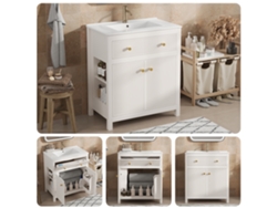 Mueble De Baño Blanco De 81x46,5 Cm Con Lavabo De Cerámica Y Diseño Estriado.