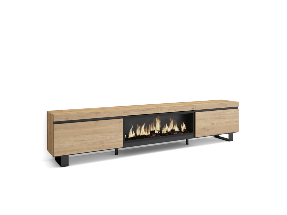 Mueble de TV | Amplio espacio de almacenamiento | 267 x 57 x 35 cm | TV de gran formato | Chimenea eléctrica XXL | Diseño industrial | Carvalho Duérmete Online