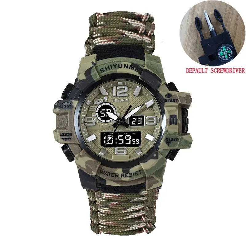 Reloj De Supervivencia Para Exteriores (amarillo), Resistente Al Agua, Con Brazalete Táctico, Adecuado Para Emergencias En Campamentos Y Excursiones.