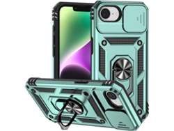 Funda magnética AEUZWR compatible con iPhone 16e con protector de cámara y soporte integrado en color verde.