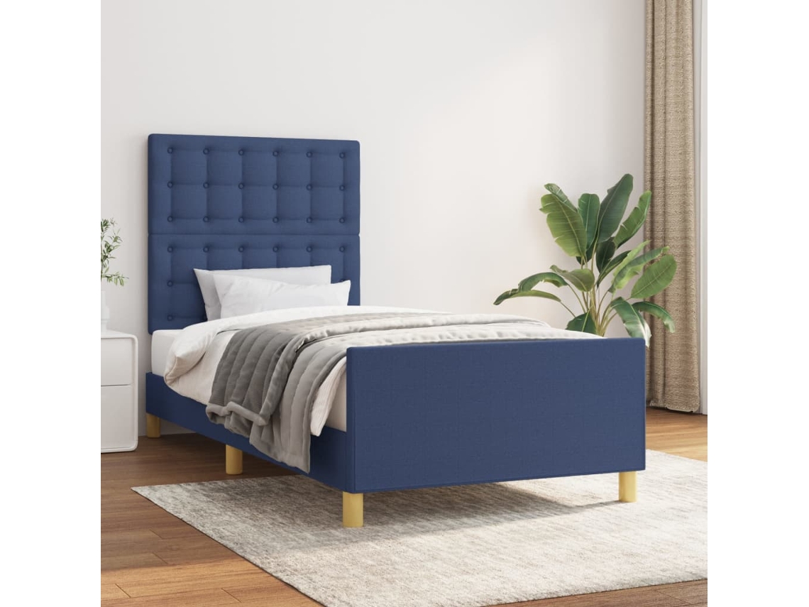 Estructura De Cama Con Cabecero De Tela Azul 90x190 Cm