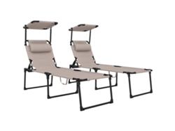 Conjunto 2 Tumbonas Plegables, Respaldo, Sombrilla, 70x200x45cm