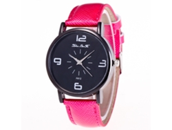 Reloj De Cuarzo Con Correa De Cuero, Estilo Sencillo Y Moderno, Cristal Rojo Y Rosa.