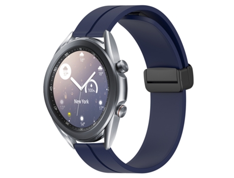 Correa de reloj inteligente para Samsung Galaxy Watch3 45 mm 22 mm Correa de reloj de silicona con cierre magnético de color sólido (azul medianoch...