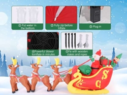 Adorno inflable de Papá Noel con 3 renos para jardín
