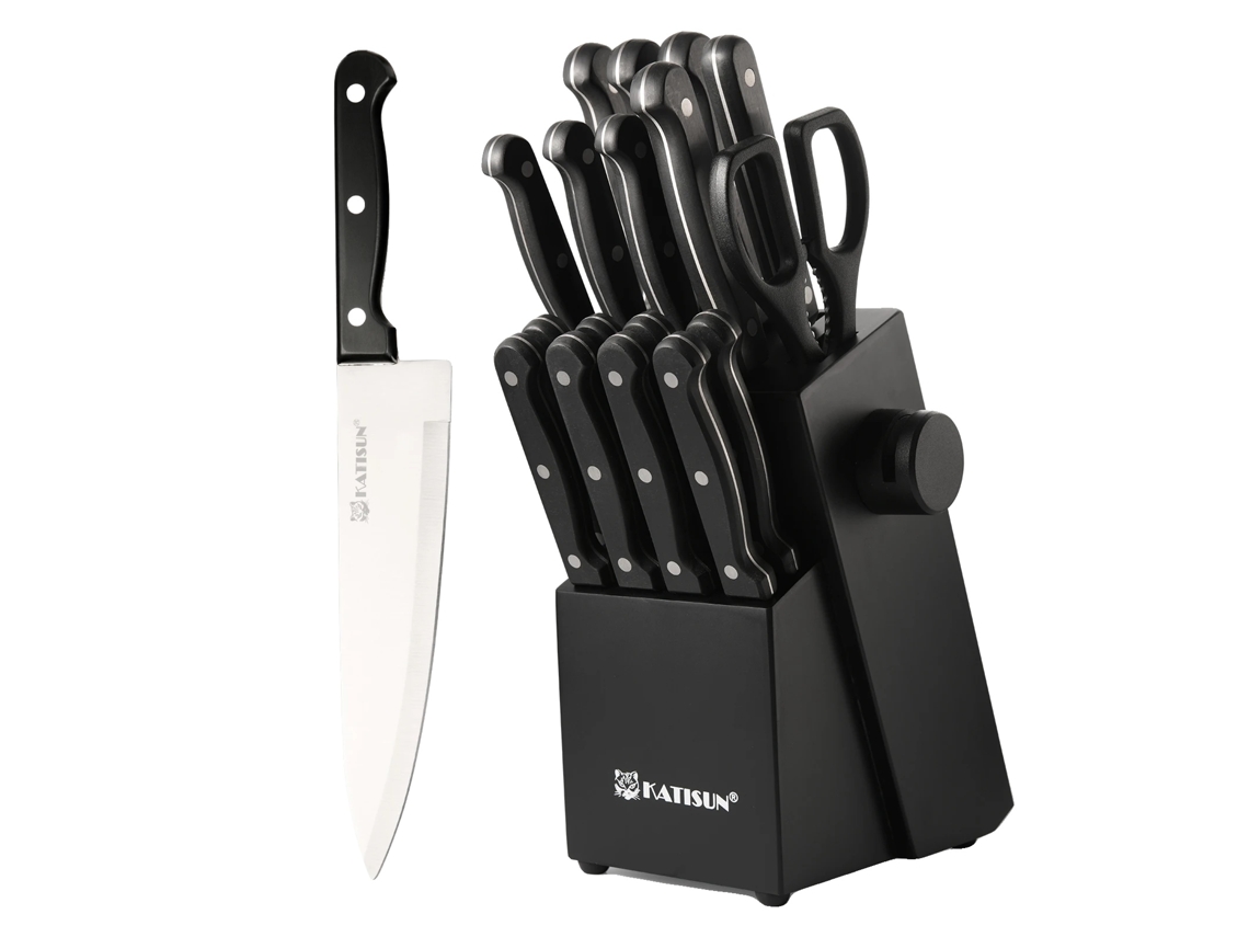 Juego de cuchillos de chef profesionales, material de acero al carbono, longitud de la hoja 19,3 cm, longitud del mango 13,2 cm, 19 piezas, hoja de precisión