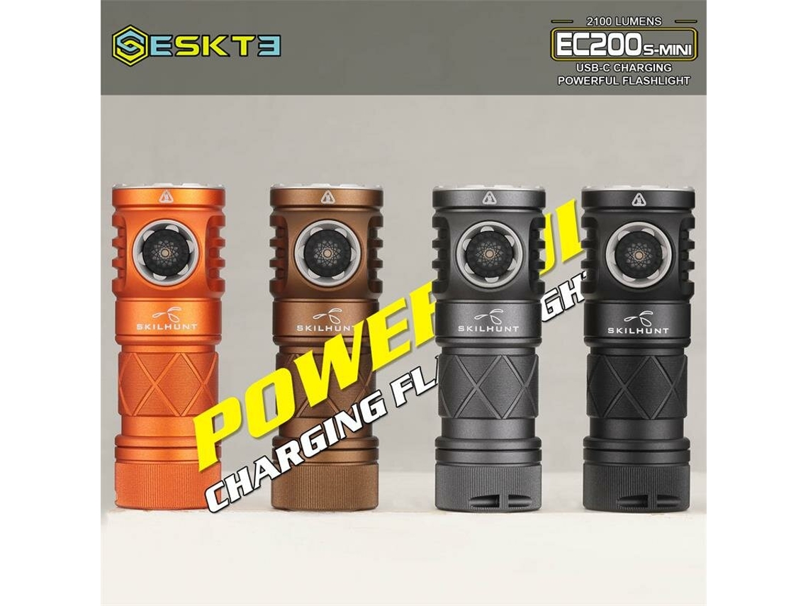 Linterna EDC potente Black-skilhunt EC200S-Mini XP-G4+ Nichia 519A 6500K + 3000K 2100+570 lúmenes, recargable por USB-C de doble canal, luz blanca de alto CRI.