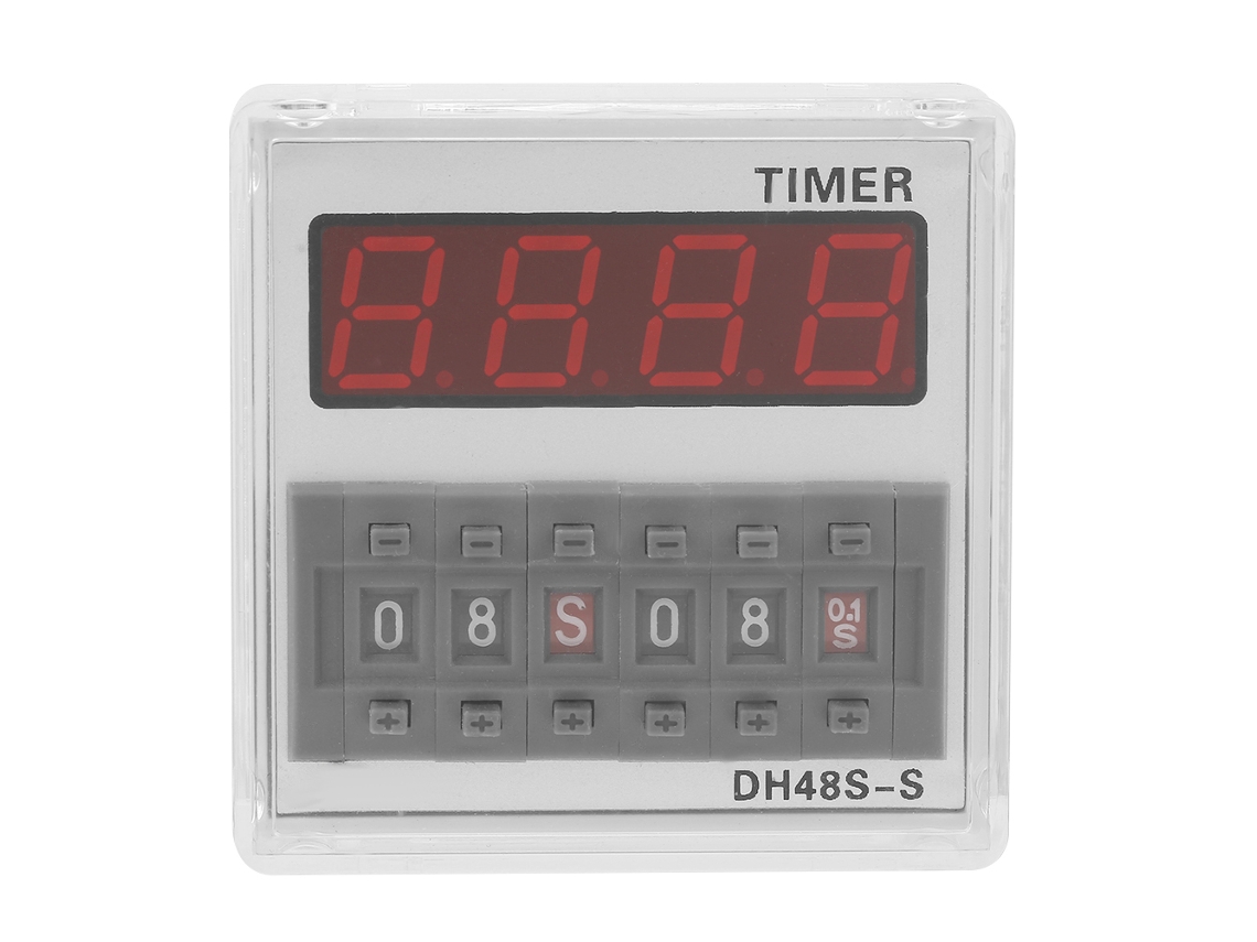 Relé Temporizador Digital Dh48s-s De 220 V Con Base Blanca Y Panel De Control Led.