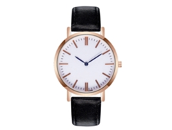 Reloj Unisex Con Correa De Piel Sintética, Esfera Blanca Y Manecillas Azules - Negro