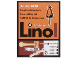 Kit de linograbado con 1 mango de madera, 5 gubias, 1 tubo de pintura, 1 paleta, 1 paleta de lino a6, 1 extractor de gubias y 1 rodillo BRAUSE