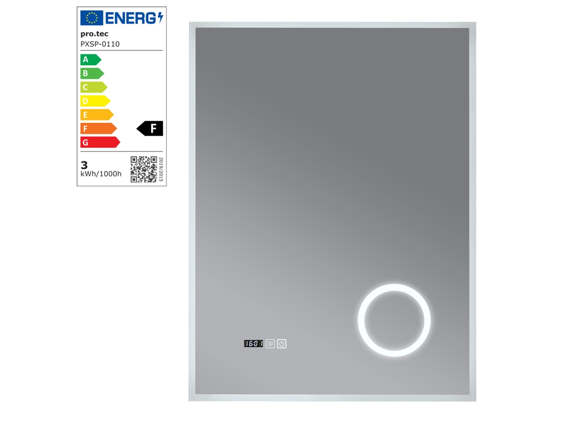 Espejo de pared con LED Lizzano para baño IP65 con antivaho y lupa aluminio 80 x 60 x 3 cm Blanco PRO.TEC