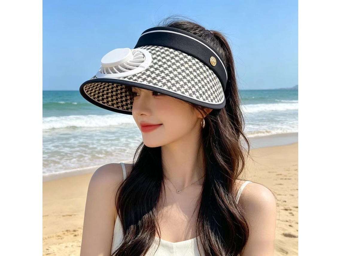 (negro) Gorro Enrollable Recargable Por Usb Con Ventilador, Gorro De Verano Para Mujer Con Protección Solar Uv.