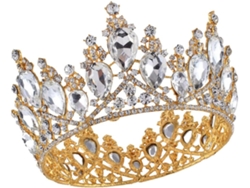 Tiara Elegante Com Coroa Redonda Dourada E Branca, Acessório Ideal Para Casamentos, Festas E Eventos Especiais.