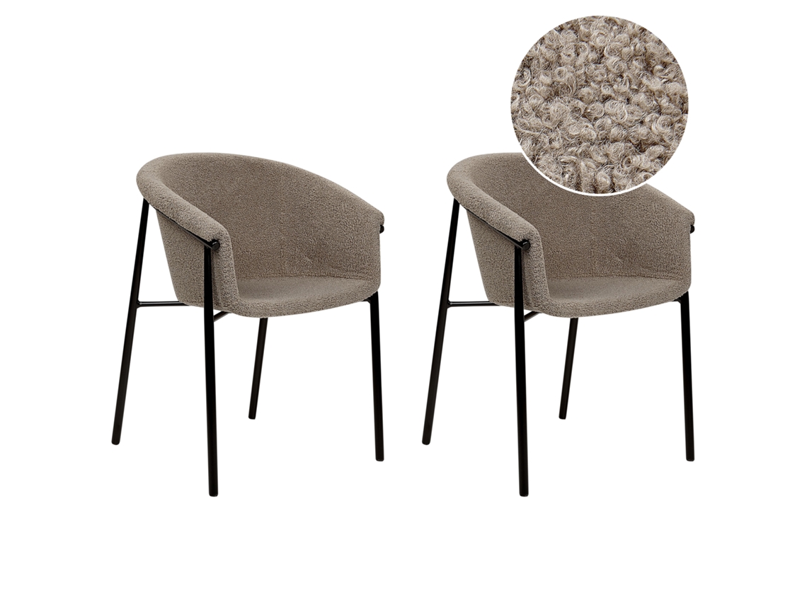 Conjunto de 2 cadeiras de refeição com assento fundo BELIANI Ames de Bouclé Creme 59x56x80
