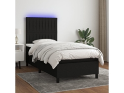 Cama Box Spring Colchón Y Luces Led Tela Negro 100x200 Cm