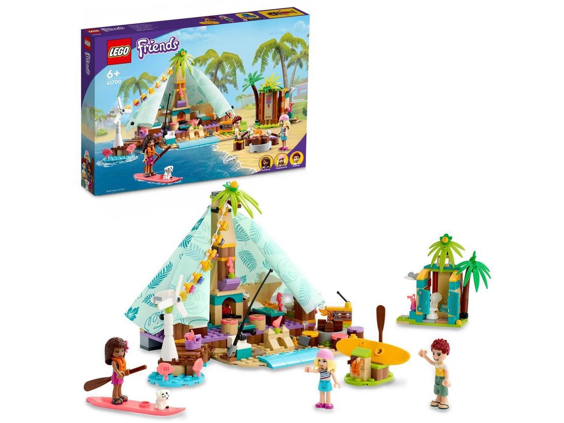 LEGO Friends: Glamping na Praia, Kit de Construção, com 3 Personagens Minibonecos e um Cãozinho, 6+ Anos (380 peças)