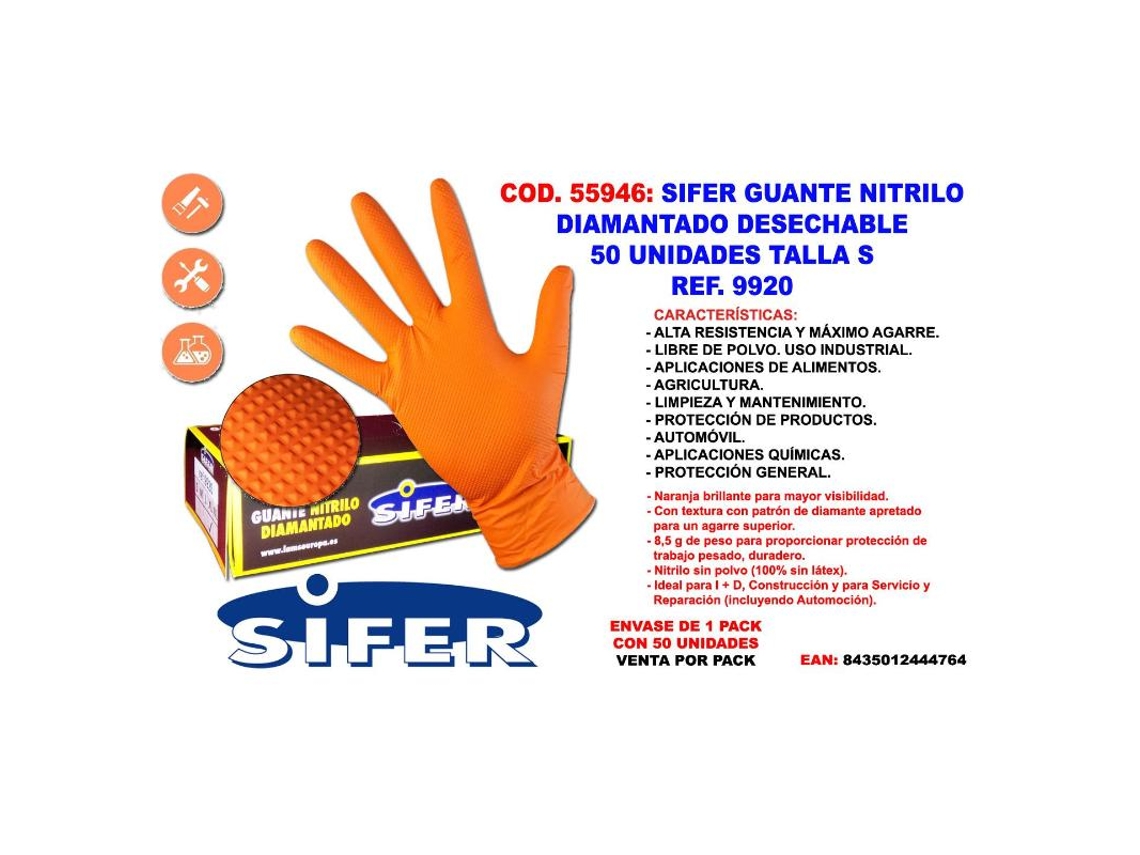 Sifer guante nitrilo diamantado desechable  50 und  t. s 9920