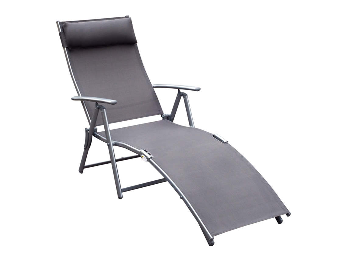 Tumbona de playa con respaldo ajustable, 7 posiciones, capacidad de 165 kg, gris.