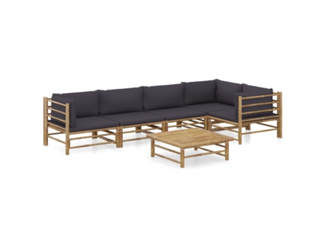 MAISON EXCLUSIVE Set de muebles de jardín 6 piezas bambú con cojines gris oscuro