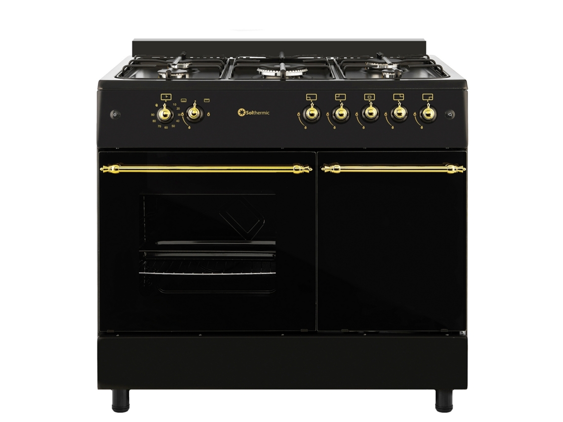 Estufa de gas Solthermic® F9lt50g2 Rb, color negro rústico, 90 x 60 cm, soporte para cilindro