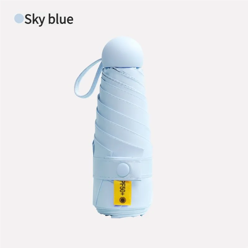 Mini paraguas cápsula MDUG, 5 pliegues, 6 varillas, protección solar UPF50+ (azul cielo)