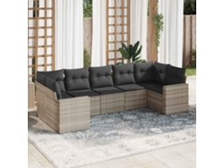Conjunto de sofá de jardín de 7 piezas con cojines en mimbre gris claro de DKD Home Decor