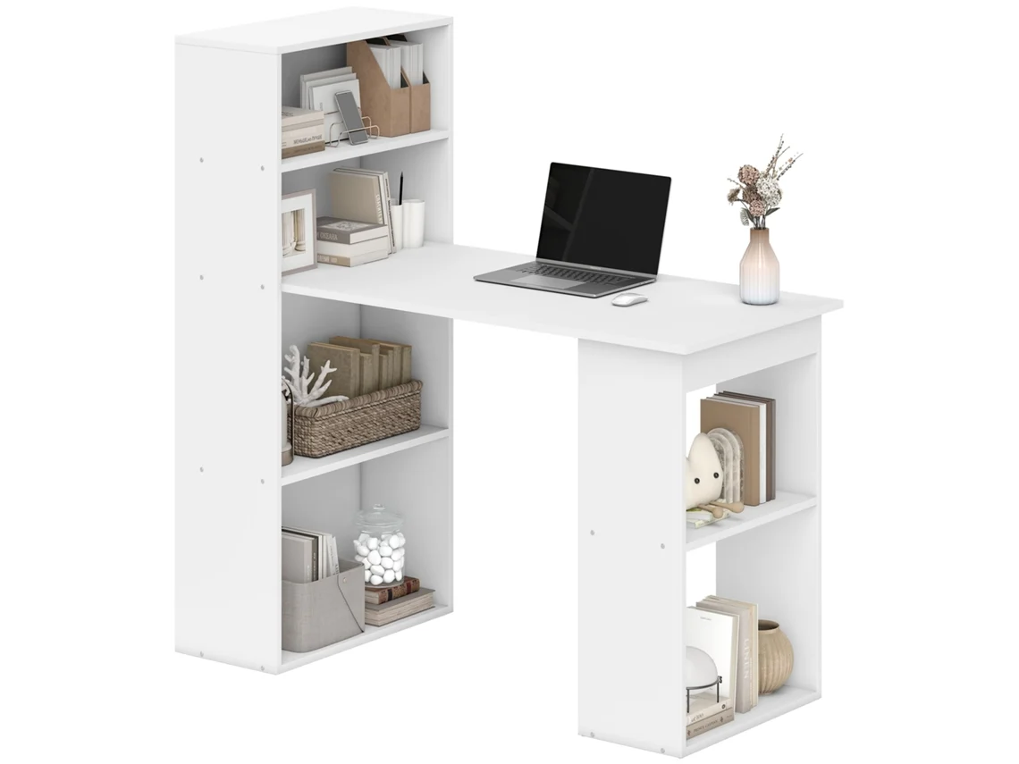 Mesa de Computador com Espaço de Armazenamento, 6 Compartimentos, 120x55x120cm Branca VISTA SHOP