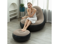 Sofá inflable con otomana para casa, jardín y viajes con bomba de aire Digitallab (café - 116x98x83 cm)