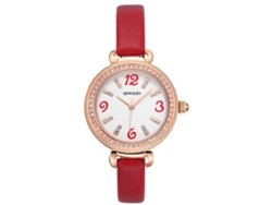 Reloj De Cuarzo Para Mujer Con Cubierta De Piel Sintética, Resistente Al Agua Y Cristales De Imitación De Diamantes (rojo).