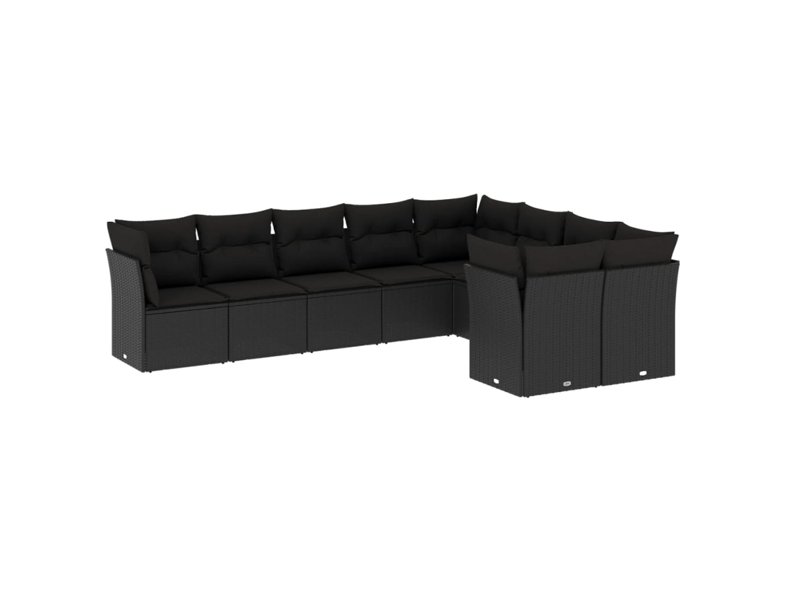 Conjunto 9 de sofás de jardín VIDAXL y cojines ratán sintético negro
