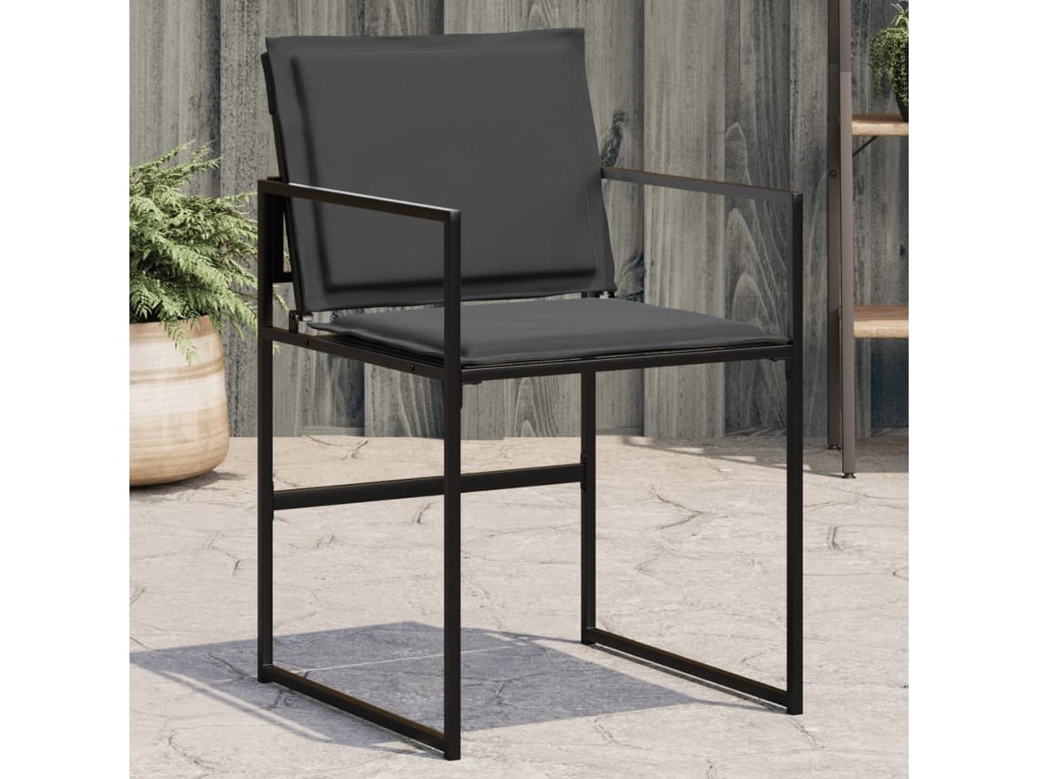 Sillas de jardín con cojines, 4 piezas, acero y textileno negro, Dkd Home Decor