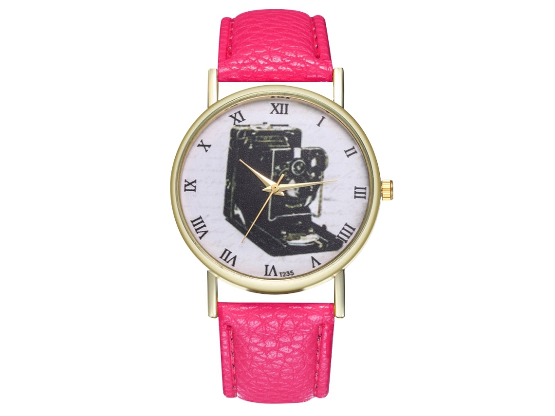 Elegante Reloj De Pulsera Analógico Para Hombre Y Mujer Con Correa De Pu Rosa Claro.
