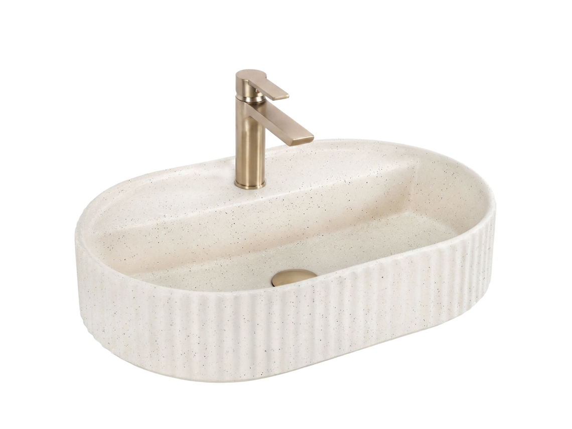 Lavabo Sobre Encimera Rea Marcela 60 Vanilla Ovalado, Beige 60 X 36,5 X 13,5 Cm
