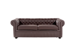 Sofá de 3 plazas BELIANI Chesterfield de Piel Marrón 195x75x70
