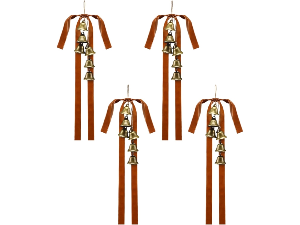 Adornos Rojos Para Árbol De Navidad | Corona Rústica Grande De Terciopelo Para Escaleras Con Campanas, 4
