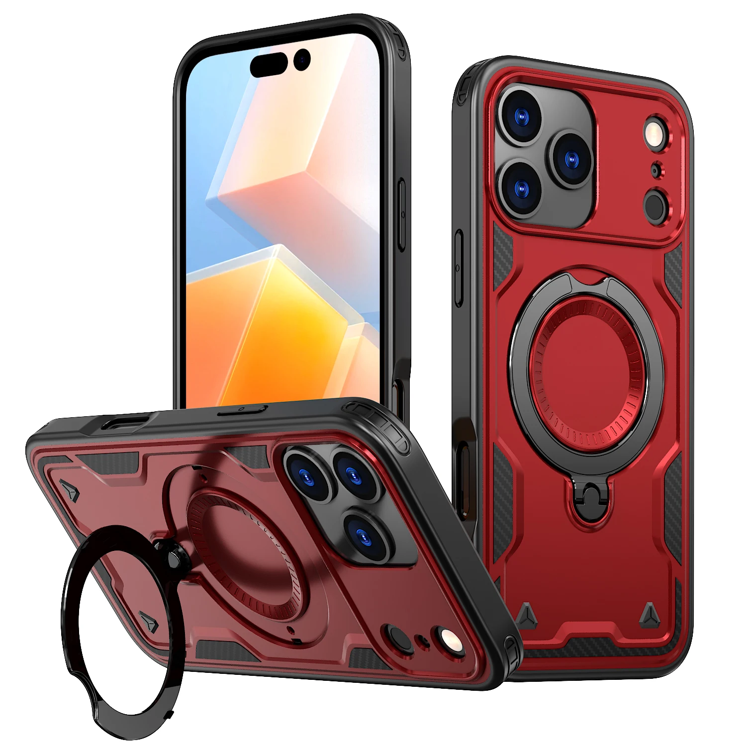 (rojo, Iphone 15 Plus) Funda Protectora Resistente Para Iphone Con Soporte De Carga Inalámbrica Magnética