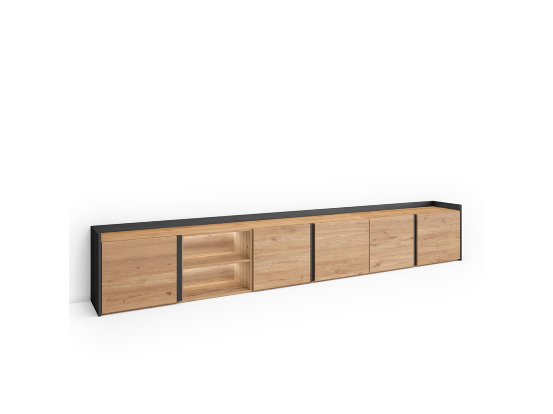 Mueble Tv, Televisión, 309x35x50cm, Para Tv Hasta 80", Led, Roble Y Negro