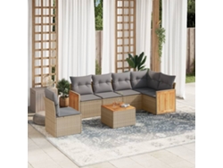 Conjunto de sofá de jardín de 7 piezas con cojines, mimbre sintético beige, Dkd Home Decor