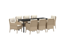 Conjunto de comedor de jardín con cojines, 9 piezas, mimbre beige, PE MAISON EXCLUSIVE