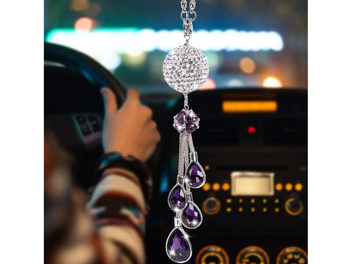 Accesorios para espejos retrovisores para mujer con colgante de cristal para añadir brillo al interior del coche.