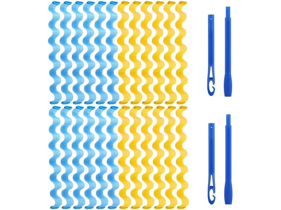 24 Piezas De Bigotes Sin Calor, Palitos De Pelo En Espiral Con 4 Ganchos De Peinado, Ondas De Agua Zzy
