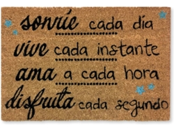 Felpudo KOKO DOORMATS Sonrie, Vive, Ama (Castaño - 60 x 40 x 1,50 cm - Fibra de Coco y PVC)