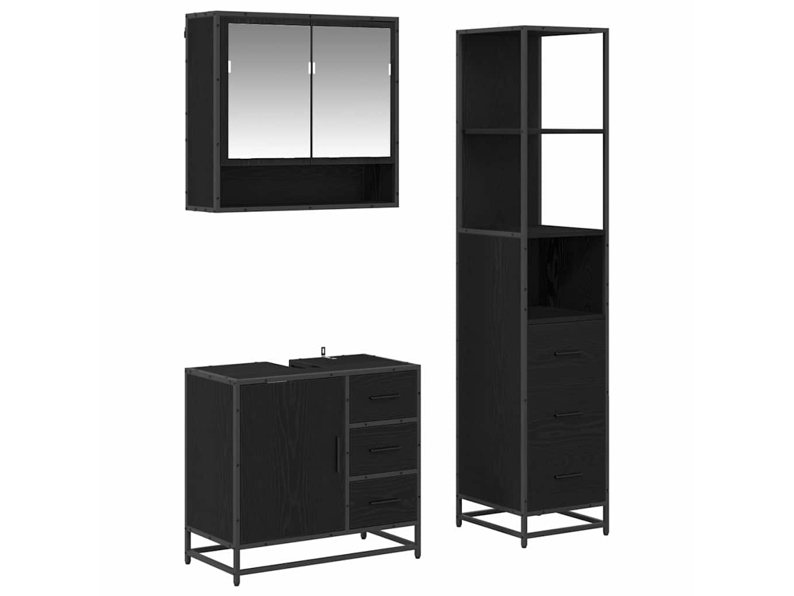 Conjunto de muebles de baño con puerta, 3 piezas, roble negro, MAISON EXCLUSIVE