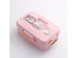 Fiambrera Bento de tres compartimentos (rosa) con un bonito estampado de dinosaurios, ideal para niñas.